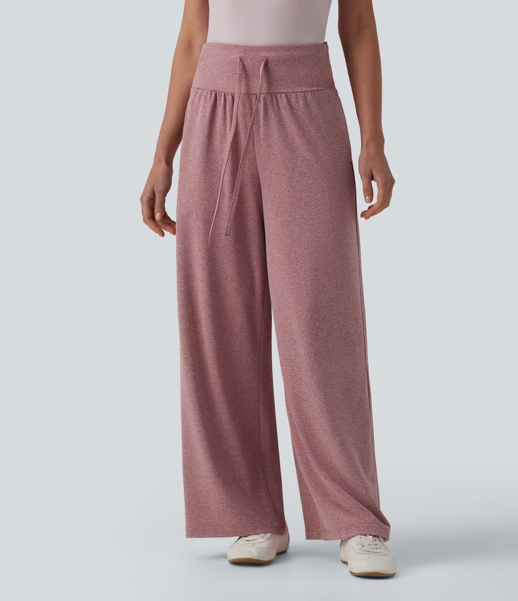 Pantalon casual large gainant taille haute à cordon de serrage avec poches