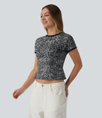 T-shirt casual ringer imprimé léopard col rond à manches courtes