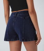 Short en denim extensible Halara Flex™ à taille moyenne avec bouton, fermeture éclair et poches latérales 7,5 cm