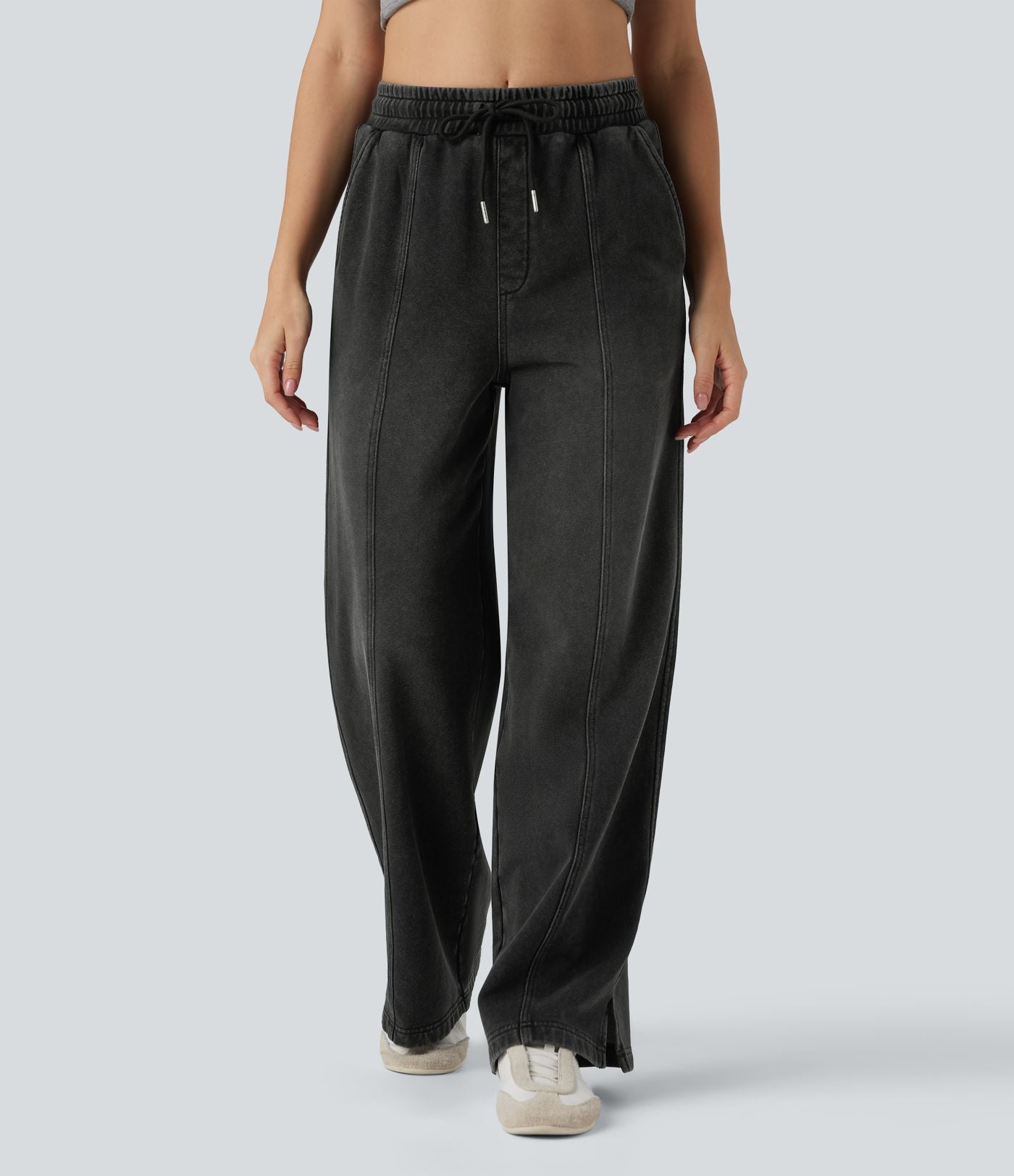 Jean jogging Halara Flex™ coupe droite fendu taille haute molleton français avec cordon de serrage et poches