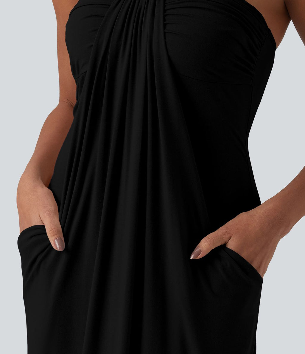 Robe longue dos nu à nouer avec soutien-gorge intégré et poches