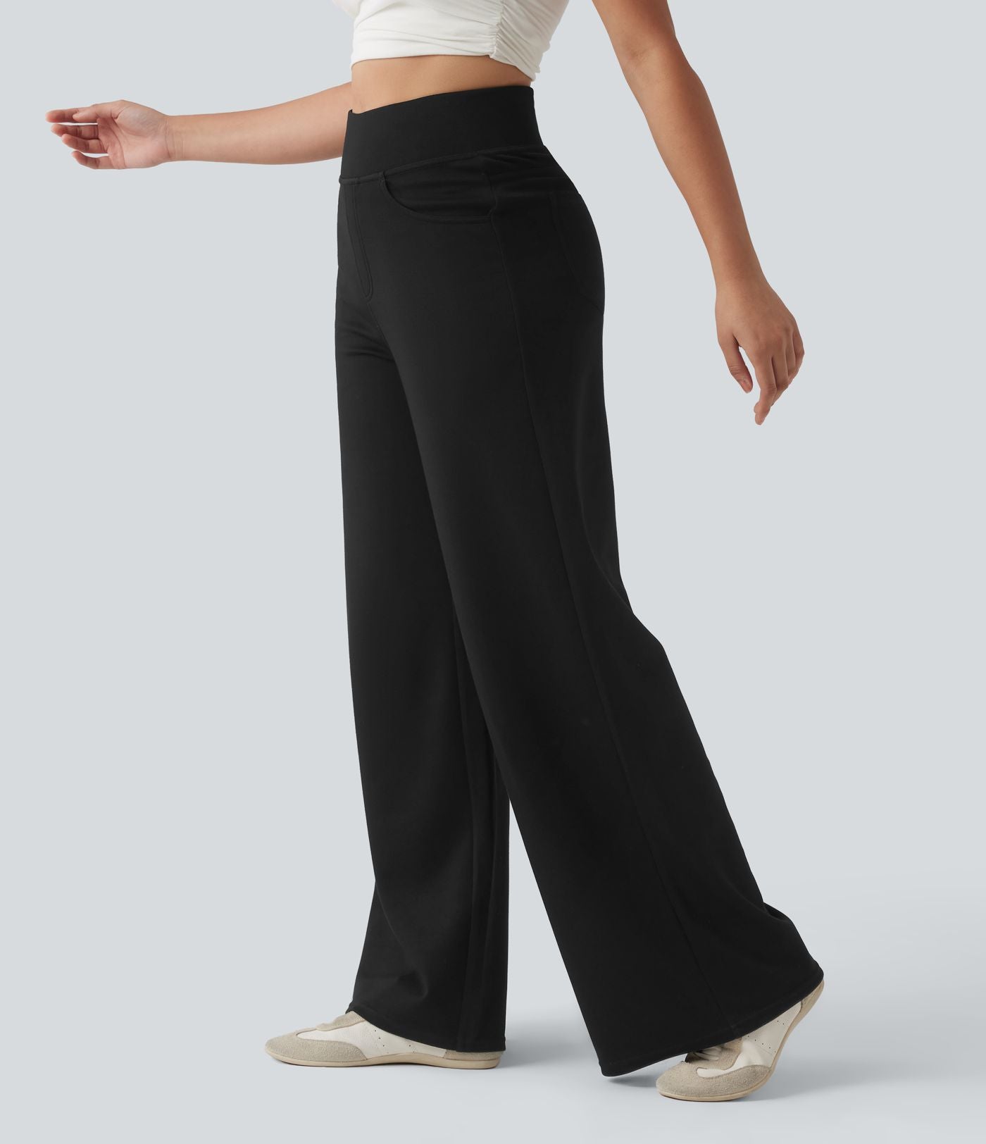 Pantalon casual large taille haute avec poches