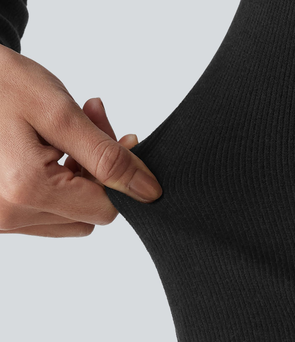 Haut tailleur manches longues à volants maille côtelée