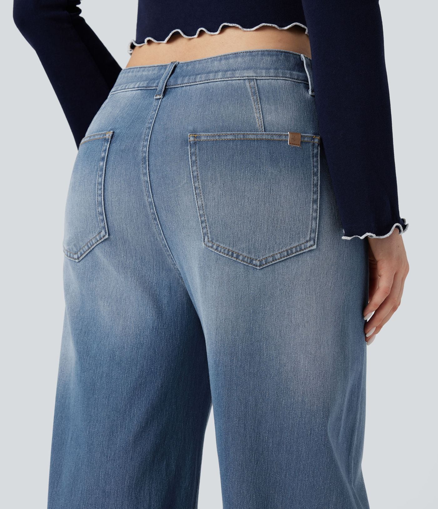 Jean Barrel Halara Flex™ asymétrique délavé taille mi-haute avec poches