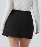 Jupe mini casual grande taille 2-en-1 en velours côtelé taille haute ligne A - Longueur plus longue