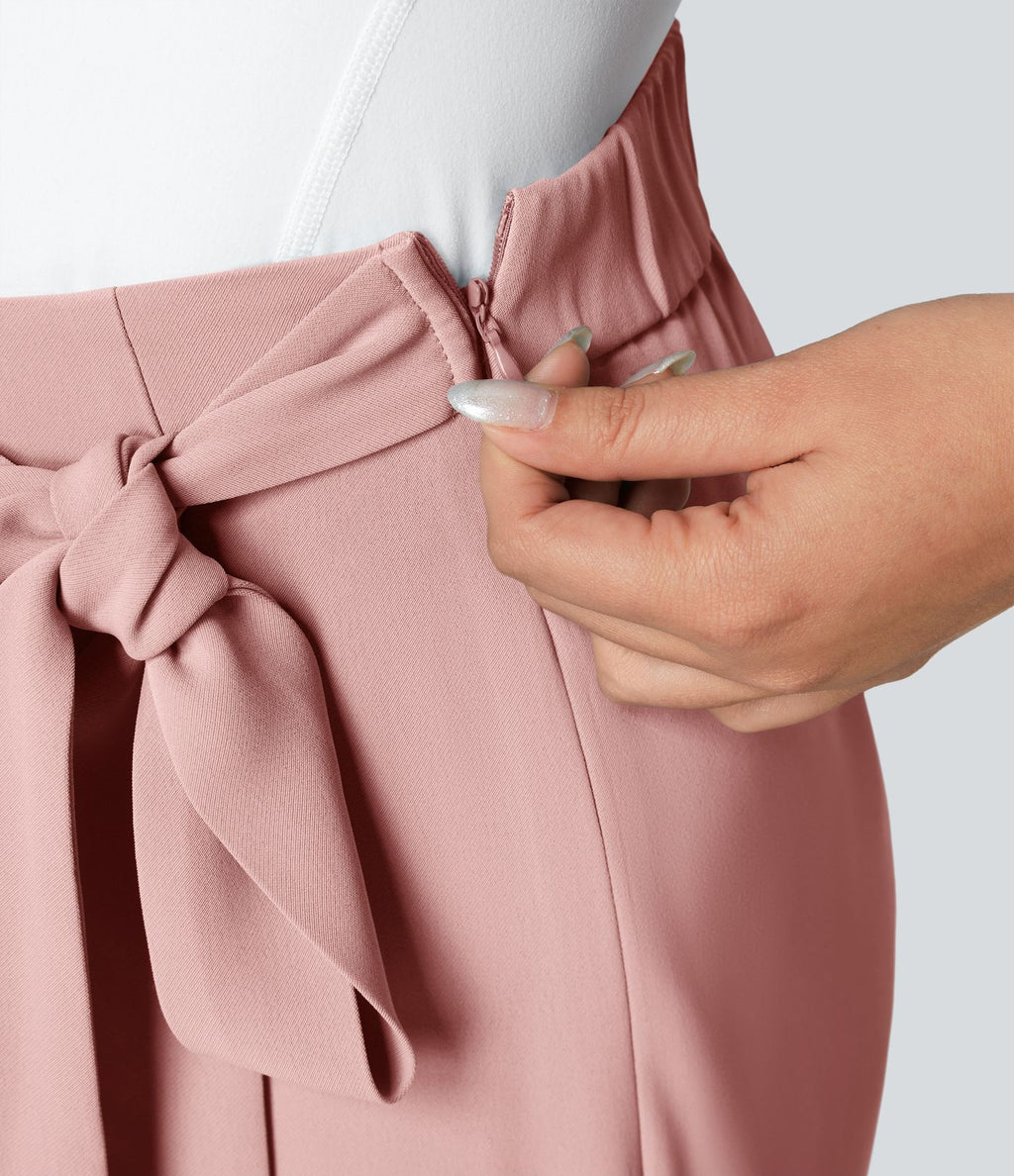 Pantalon Tailleur Large Fluide Taille Haute Fermeture Éclair Invisible