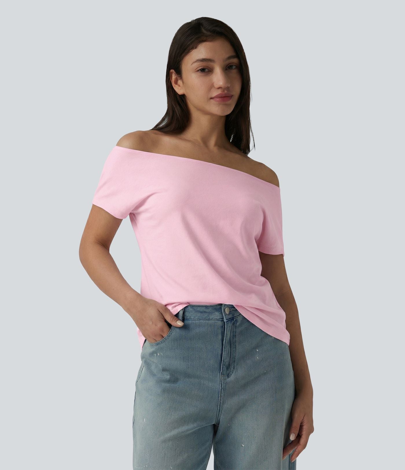 T-shirt décontracté col bateau manches courtes coton