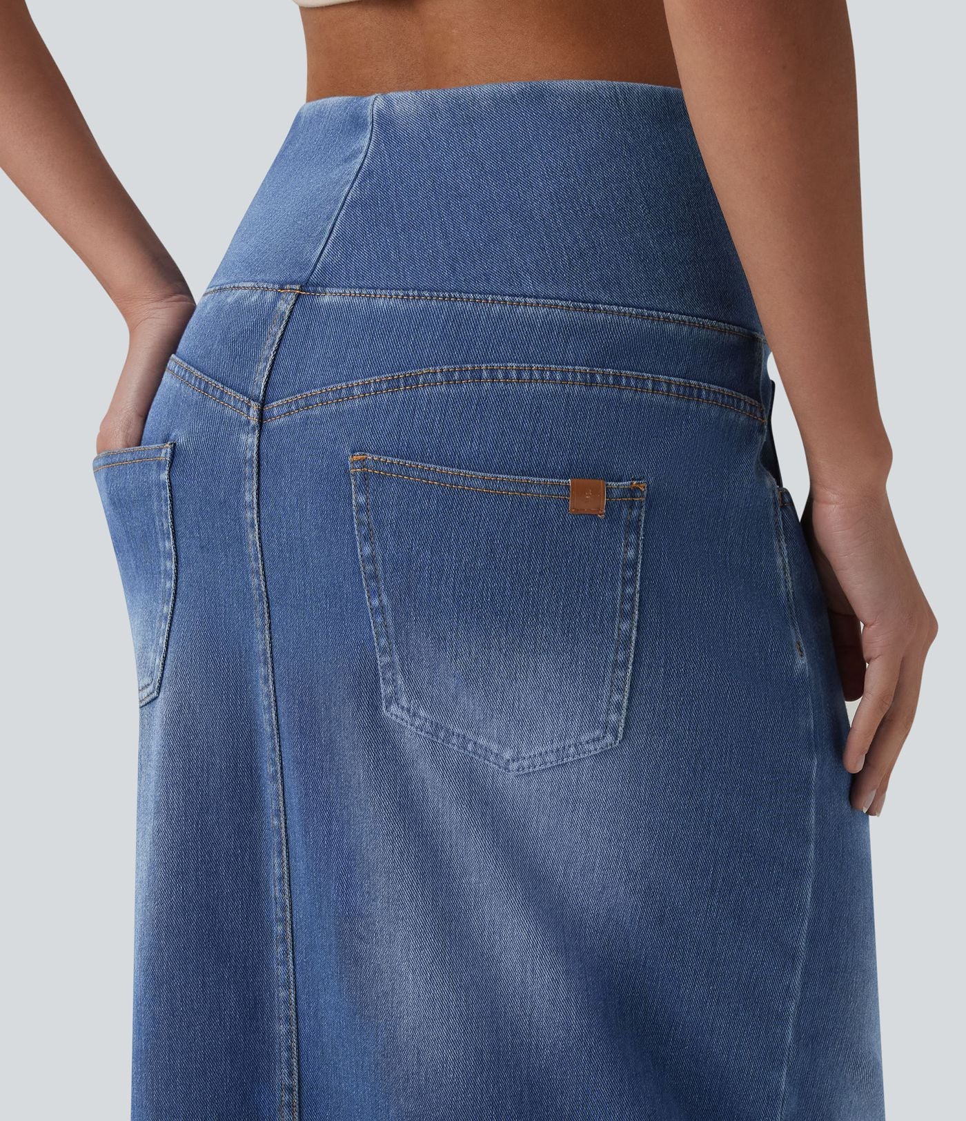 Halara Flex™ Jupe midi en denim taille haute ventre plat avec poches