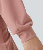 Sweatshirt Casual en Tissu Gaufré à Col en V et Manches Longues Épaules Tombantes