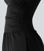 Combinaison casual froncée jambe large sans manches à col bateau avec poches - Édition Easy Peasy