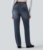 Jean bootcut délavé Halara Flex™ taille basse avec bouton, fermeture éclair et poches multiples
