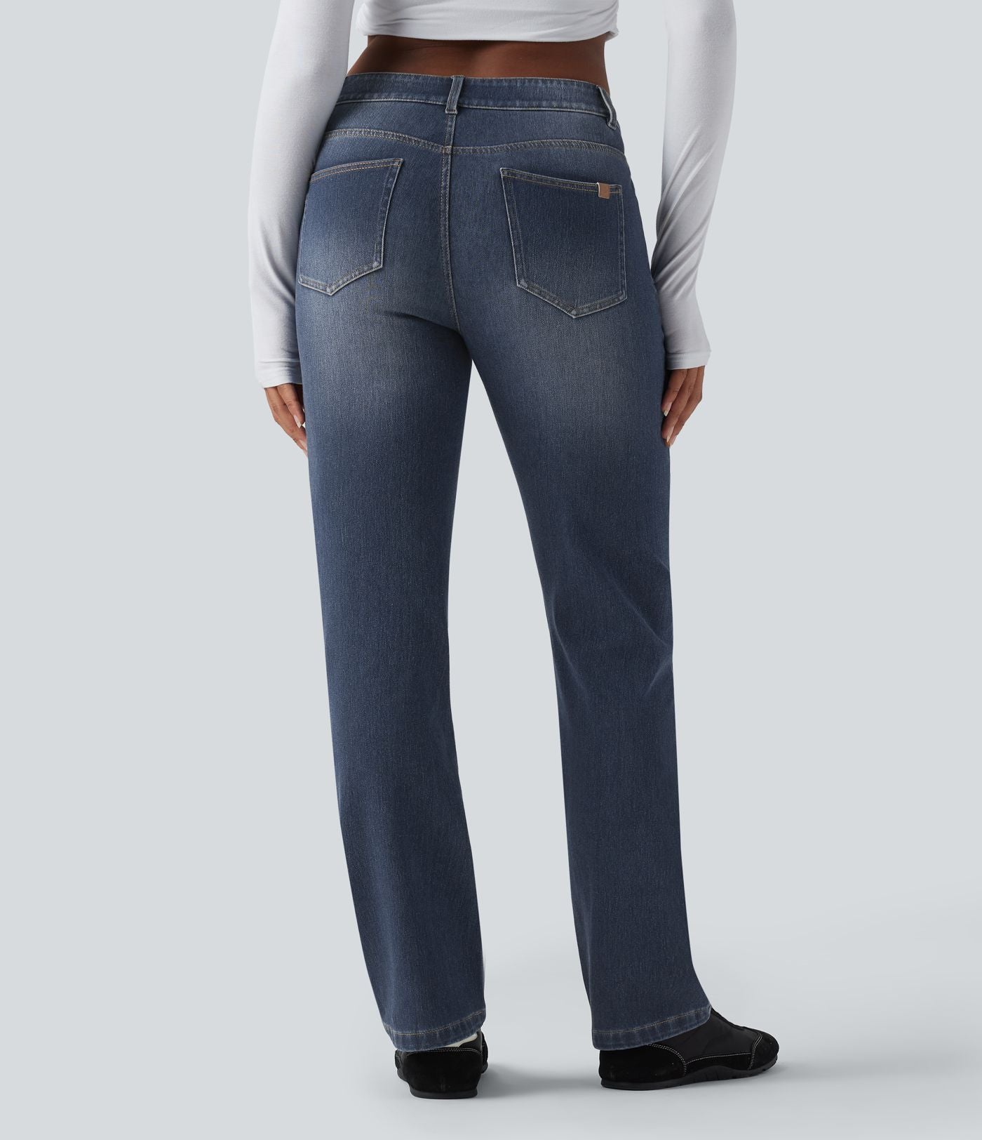 Jean bootcut délavé Halara Flex™ taille basse avec bouton, fermeture éclair et poches multiples