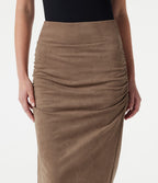 Jupe-short midi moulante taille haute effet ventre plat en suédine froncée