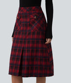 Jupe midi tailleur trapèze taille mi-haute à carreaux tartan, avec poches