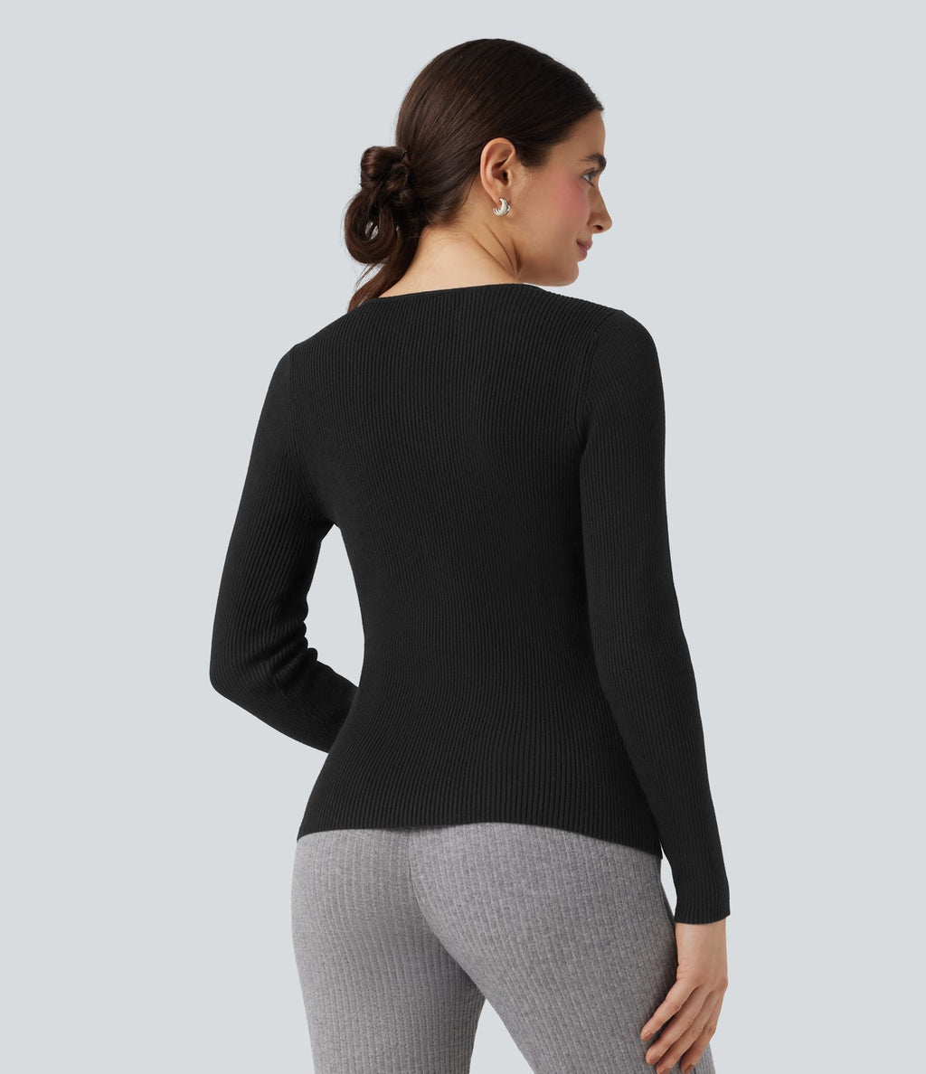 Pull col V manches longues croisé ajusté