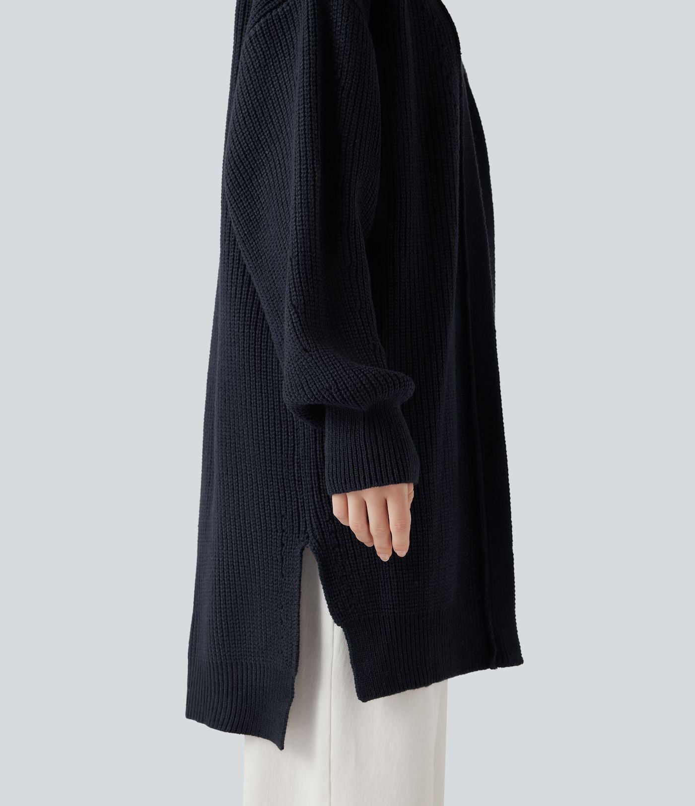 Cardigan long manches évêque avec fentes et découpes