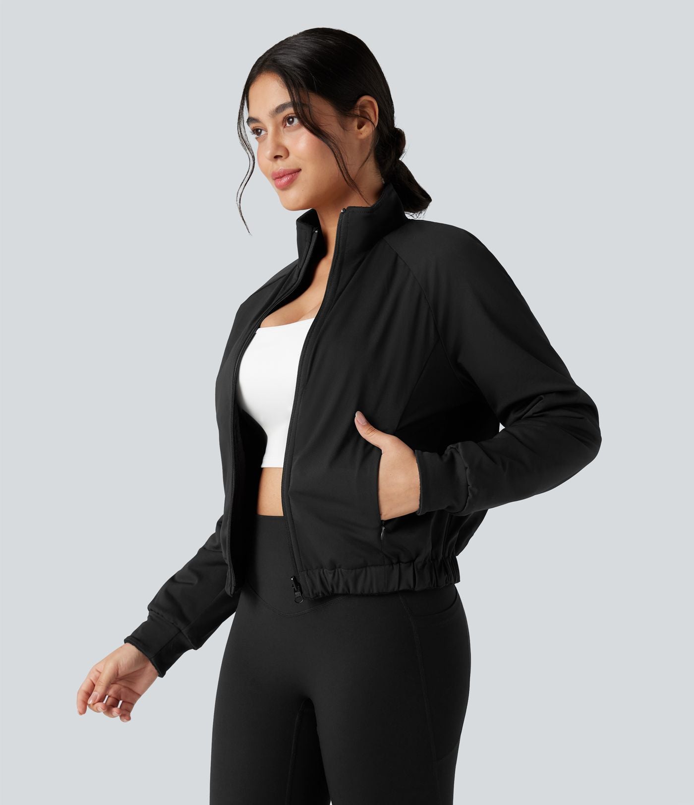 Veste polaire de randonnée réversible col montant manches longues avec poches (Deux looks en un)