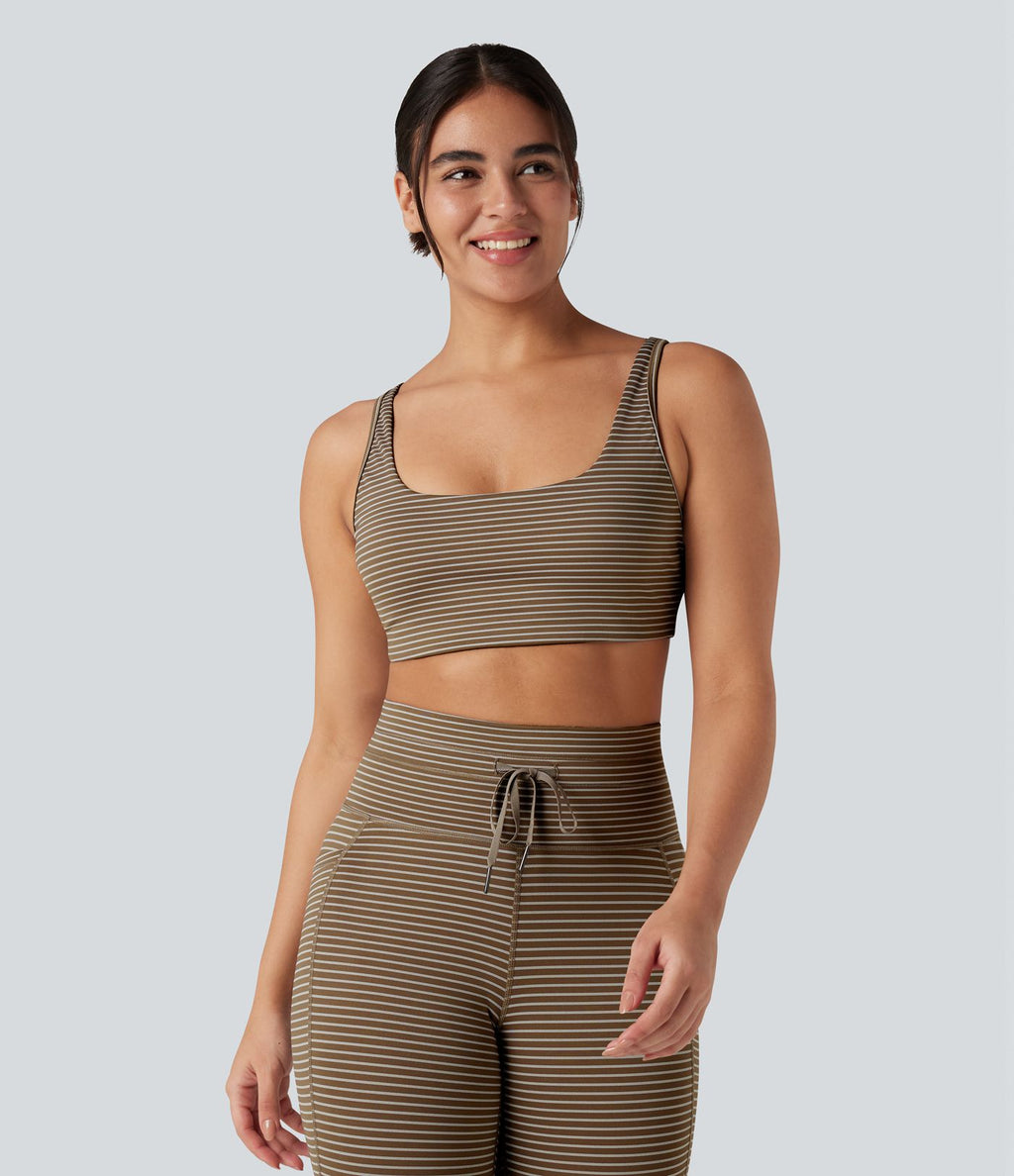 Brassière de sport yoga soutien léger col U à découpes rayé bonnets A-C