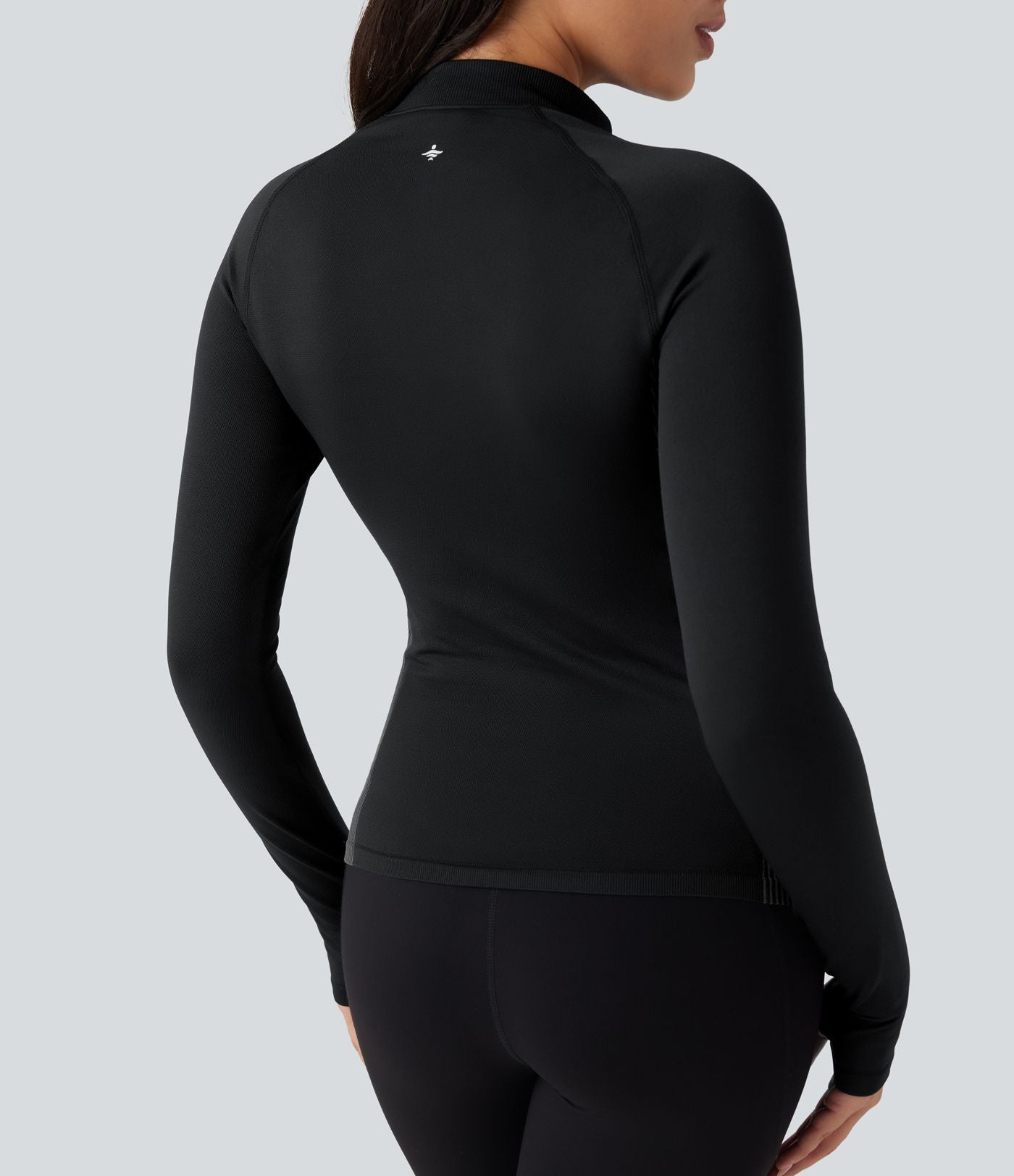 Haut de sport yoga demi-zip à manches longues avec passants pouces sans couture OneForm Seamless Flow