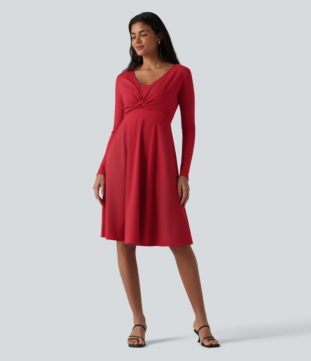 Robe midi SoftlyZero™ Airy 2-en-1 effet frais InstantCool à manches longues, coupe portefeuille et poches