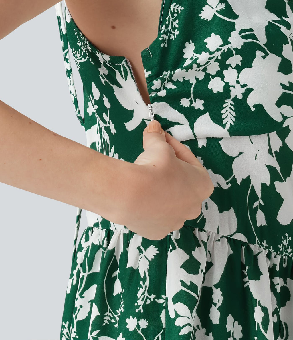 Robe mini sans manches à encolure cœur et laçage imprimé floral