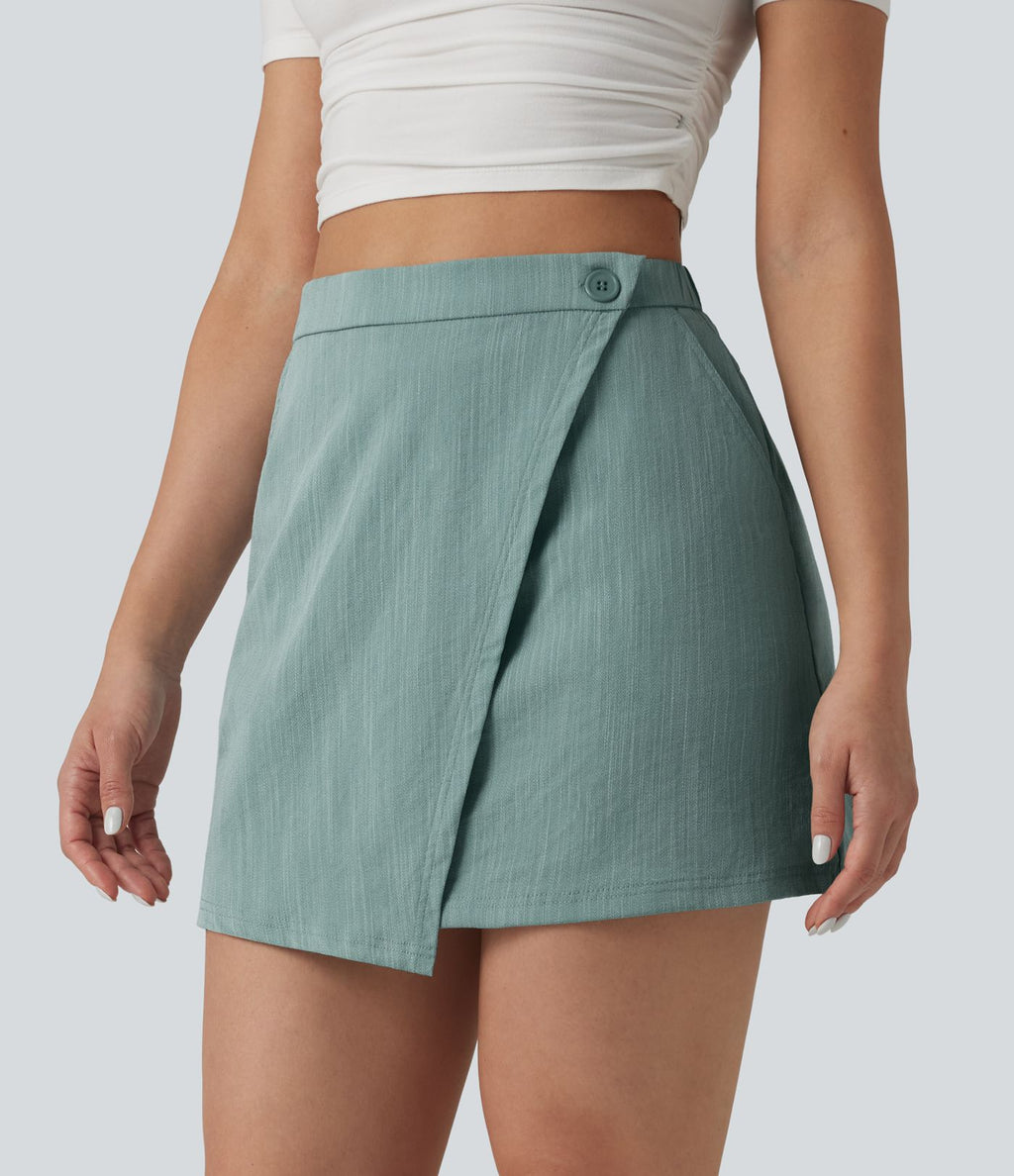 Jupe mini effet lin taille haute 2-en-1 avec poches