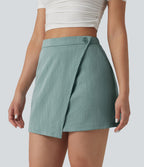 Jupe mini effet lin taille haute 2-en-1 avec poches