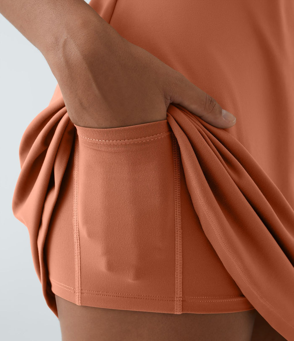 Robe de sport danse 2-pièces SoftlyZero™ Plush double bretelles caraco avec poche A-D