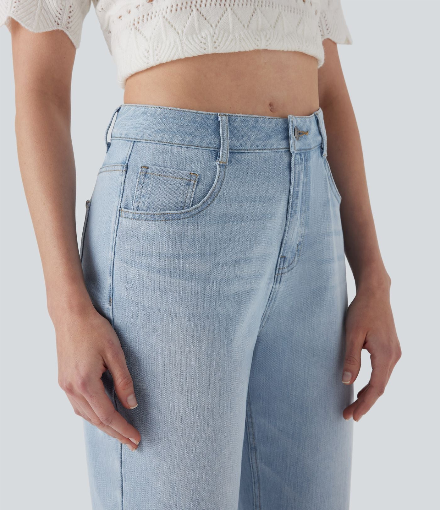Jean 7/8 décontracté délavé taille mi-haute à jambe droite Halara Flex™ avec poches