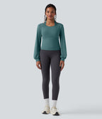 Haut de sport de yoga SoftlyZero™ aérien dos nu dos-nu manches longues bishop mesh contrastant - UPF50+