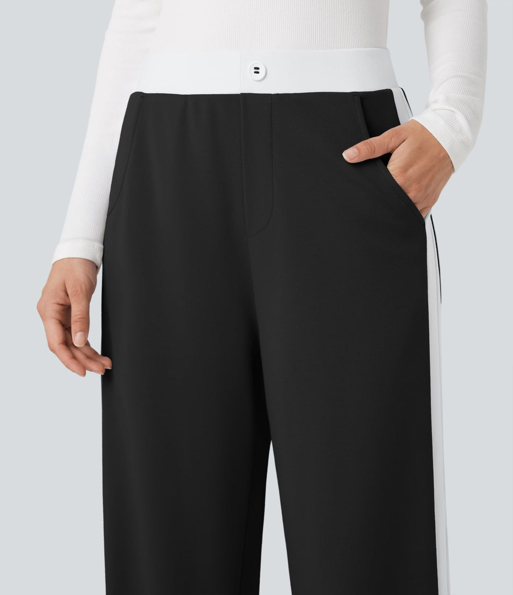 Pantalon de travail coupe droite taille moyenne color block avec fente avec poches