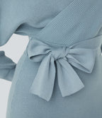 Robe-pull courte décontractée à col V croisé, manches chauve-souris longues et ceinture