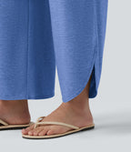 Pantalon décontracté taille haute gainant avec ourlet arrondi et poches