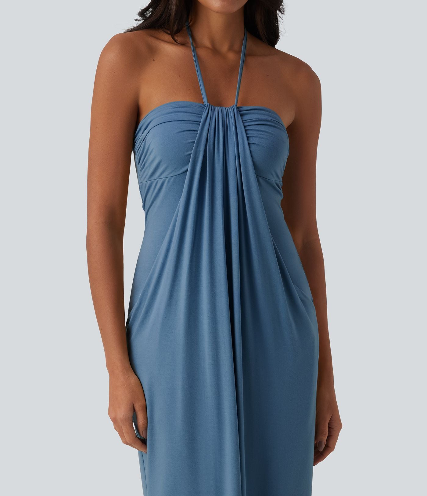 Robe longue dos nu col licou avec nœud et poches