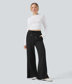 Pantalon décontracté taille haute avec cordon de serrage et poches