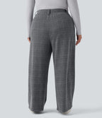 Pantalon décontracté grande taille large taille haute à carreaux pied-de-poule avec poches