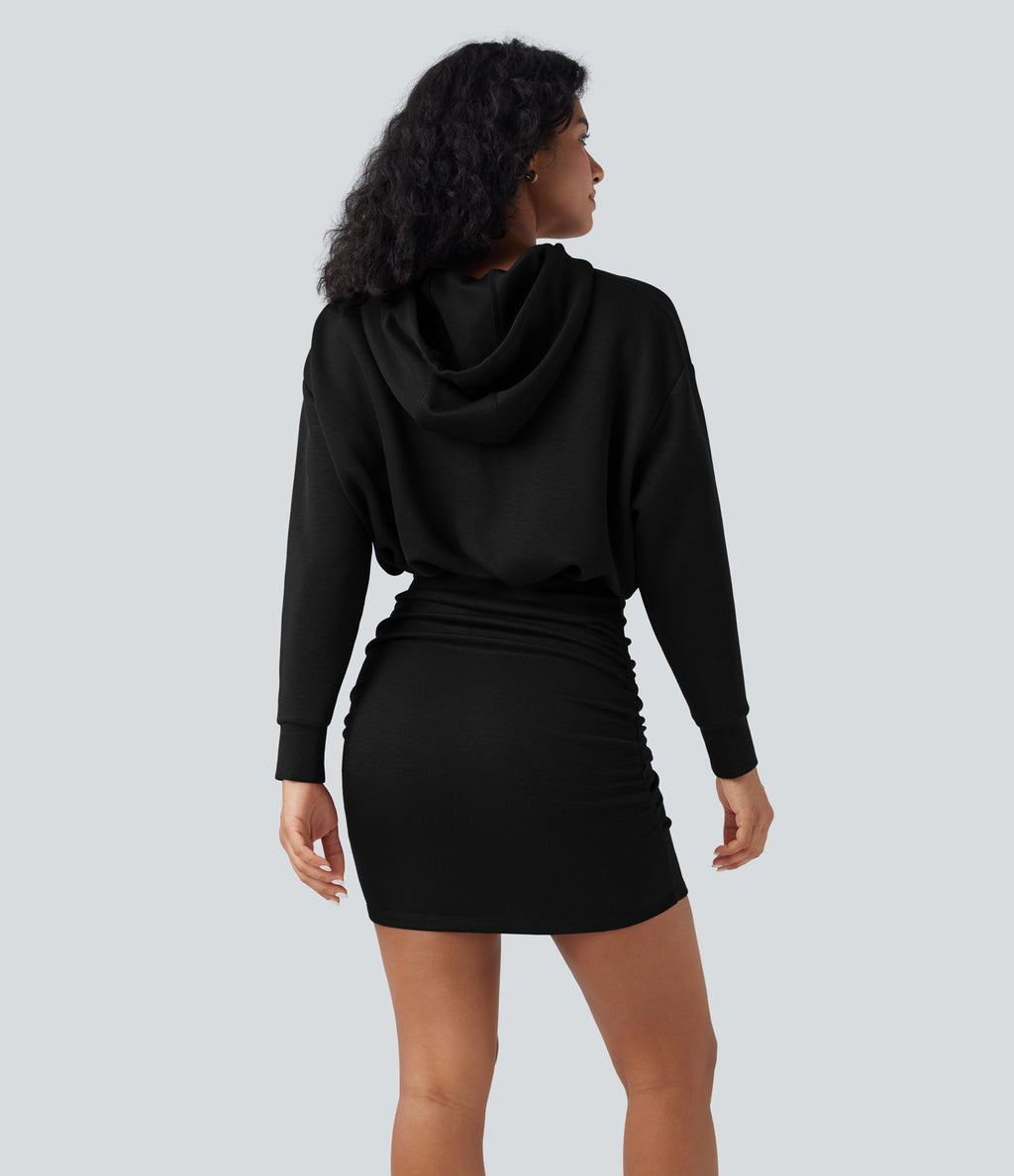 Robe décontractée SpacerTek™ mini à manches longues, effet froncé avec capuche