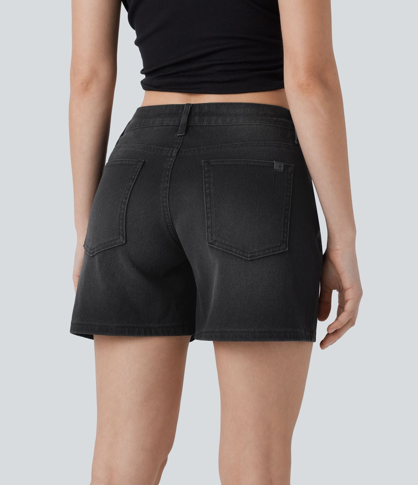 Short asymétrique en jean délavé Halara Flex™ taille basse à poches multiples