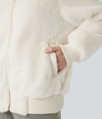 Veste bomber sherpa zippée à manches longues avec poches