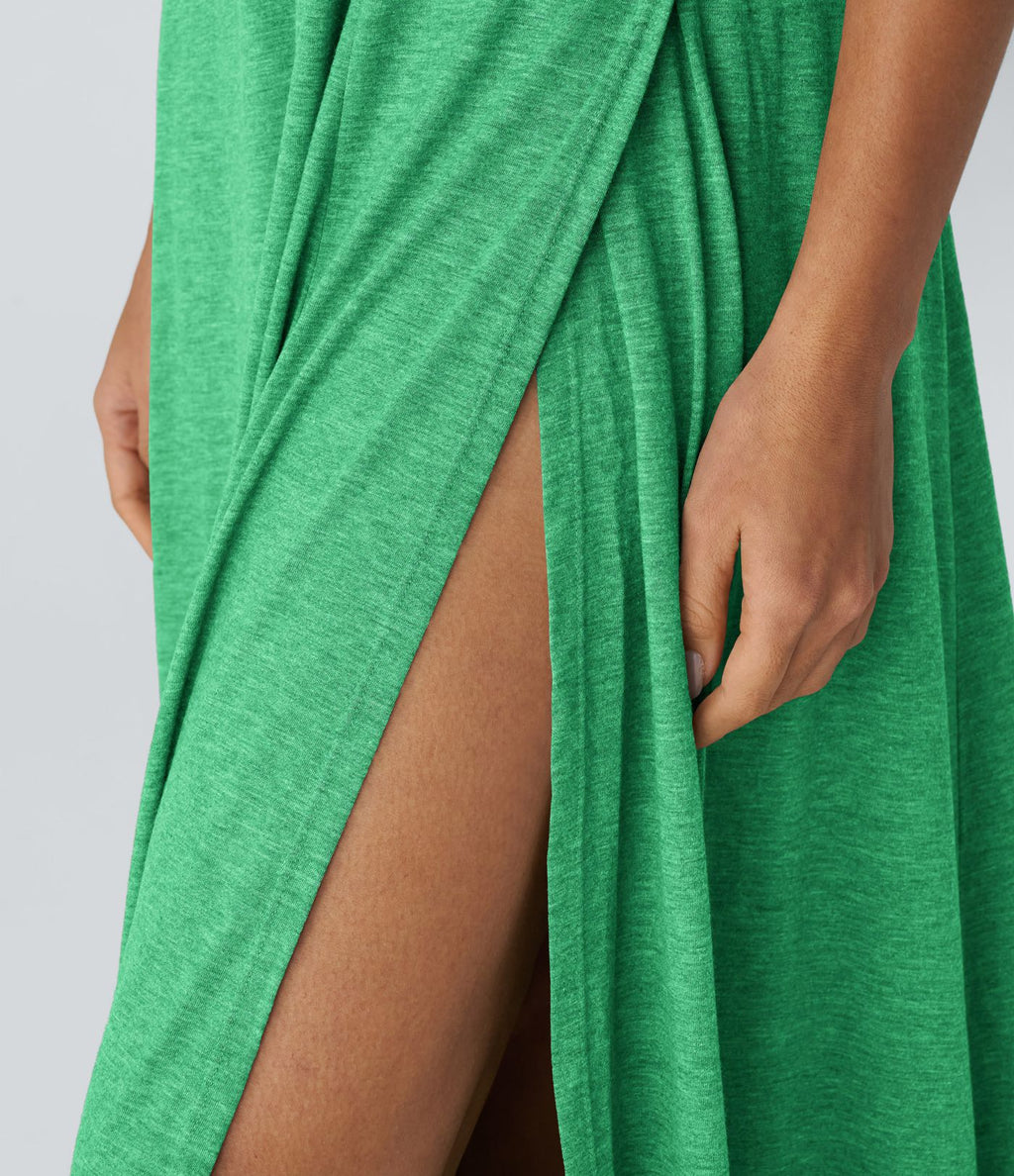Robe Casual Débardeur Longue Fluide Fendue Dos Nu à Col en U