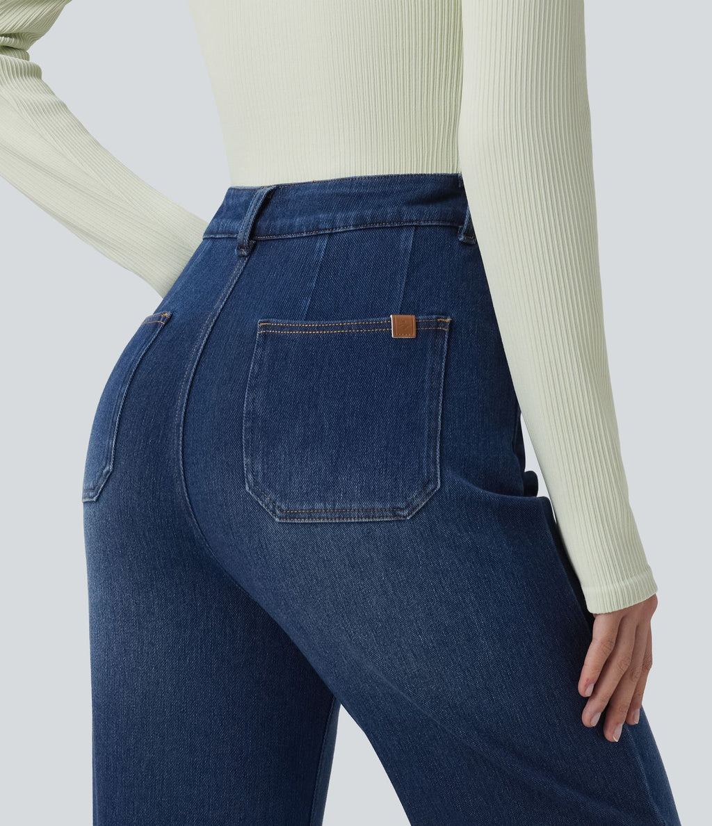 Jean Halara Flex™ taille haute gainant coupe droite décontracté avec poches
