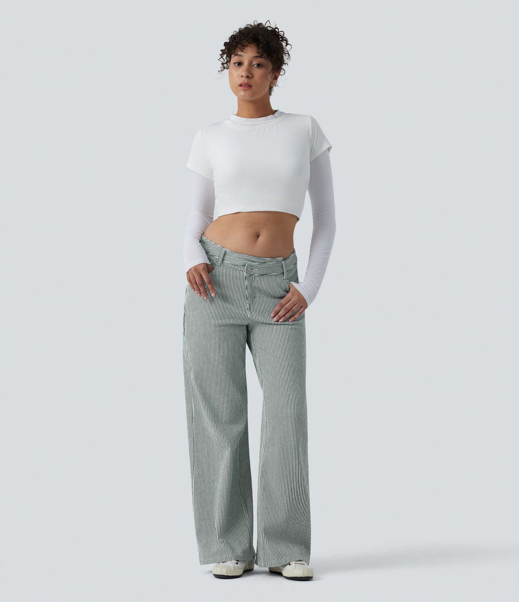 Jean ample Halara Flex™ asymétrique casual à rayures taille mi-haute avec poches