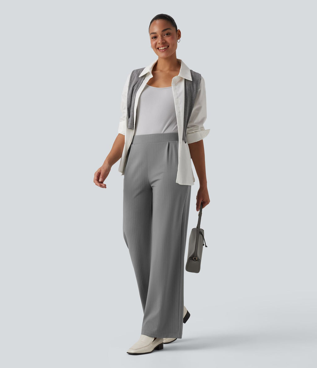 Pantalon tailleur large taille haute à rayures avec poches