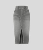 Halara Flex™ Jupe en Jean Casual Mi-Longue Délavé Extensible Plusieurs Poches Taille Haute