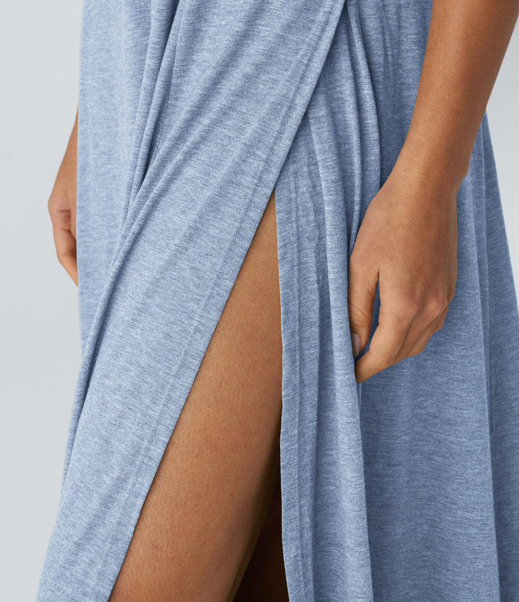 Robe Casual Débardeur Longue Fluide Fendue Dos Nu à Col en U