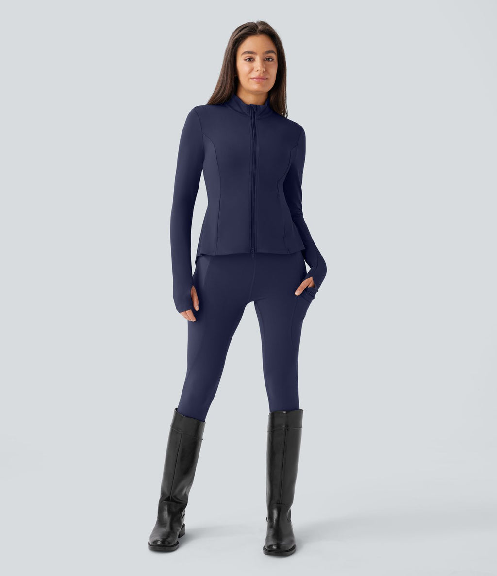 Veste d'équitation ajustée Softlyzero™ avec col montant, passe-pouces, poches, plis et fermeture éclair - Protection UPF50+