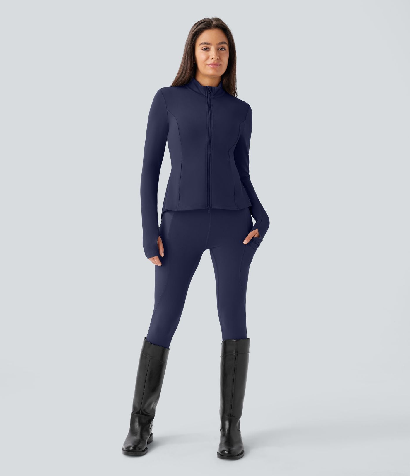 Veste d'équitation ajustée Softlyzero™ avec col montant, passe-pouces, poches, plis et fermeture éclair - Protection UPF50+