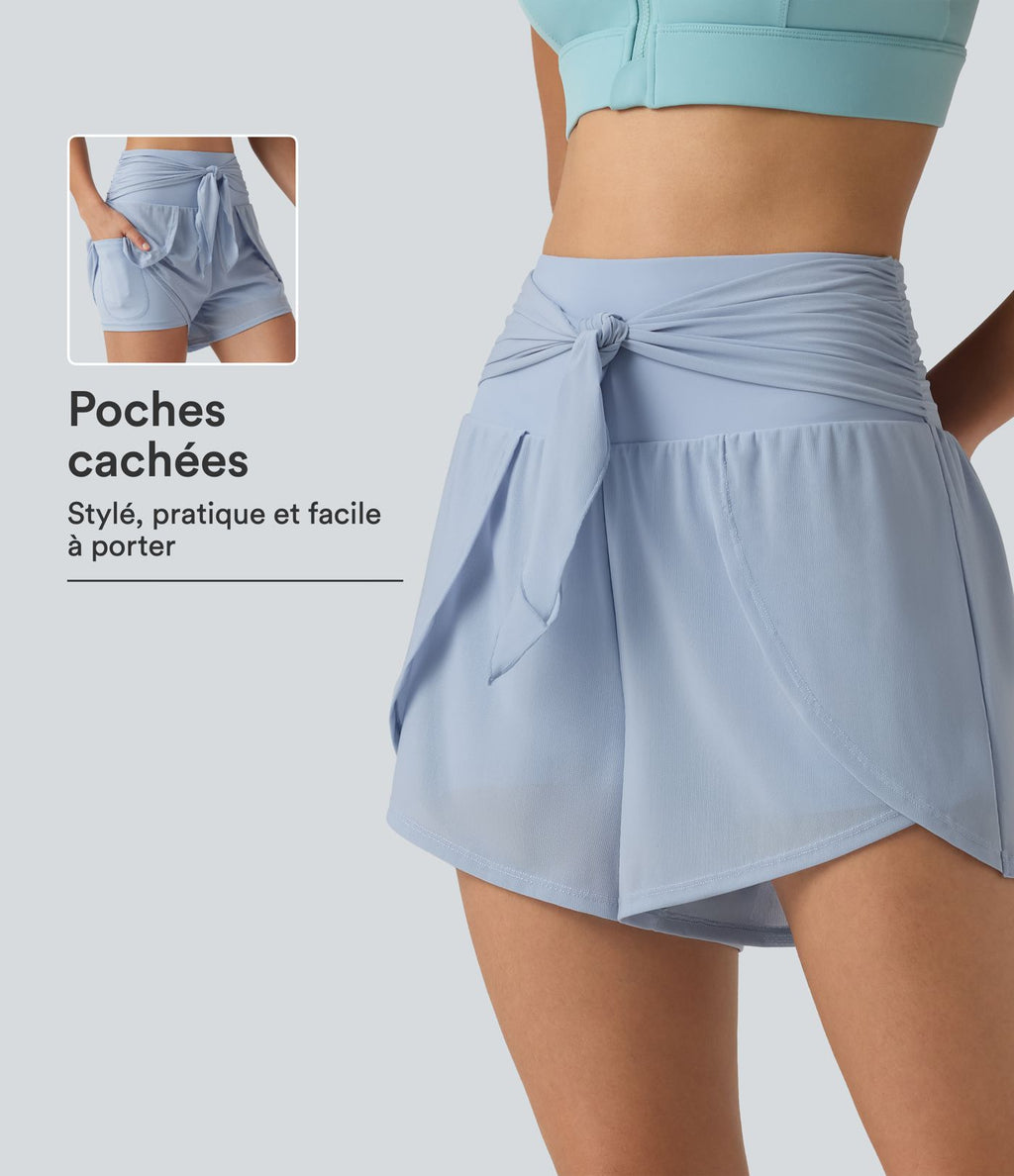 Short de running 2-en-1 SoftlyZero™ Airy 8cm effet frais InstantCool taille haute avec lien devant, mesh contrasté, poches et protection solaire UPF50+