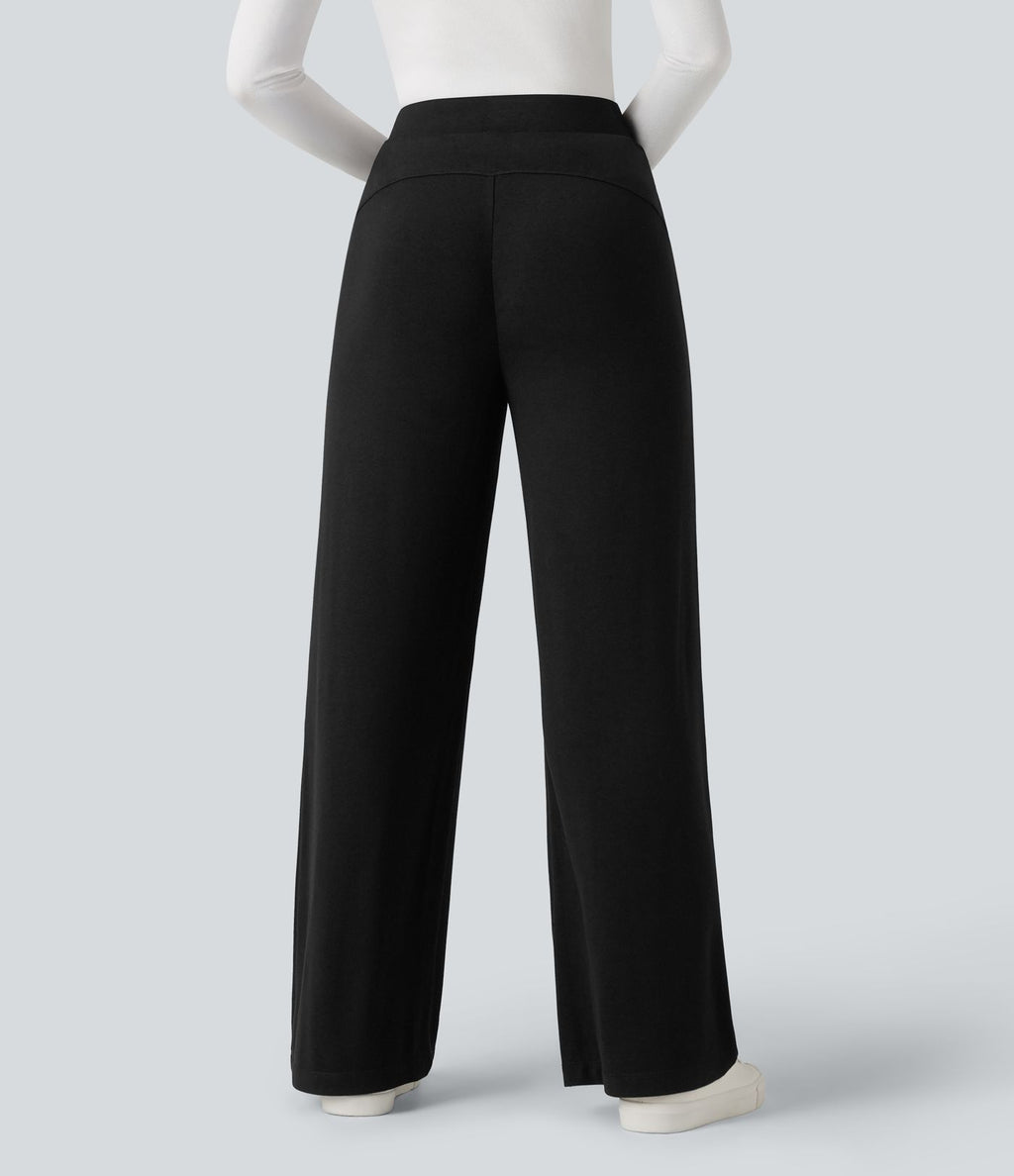 Pantalon taille haute large thermique confortable avec poches