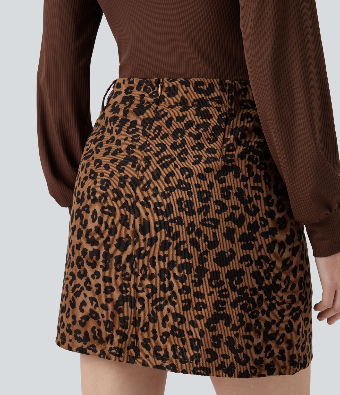 Jupe mini décontractée 2-en-1 taille haute imprimé léopard avec poche